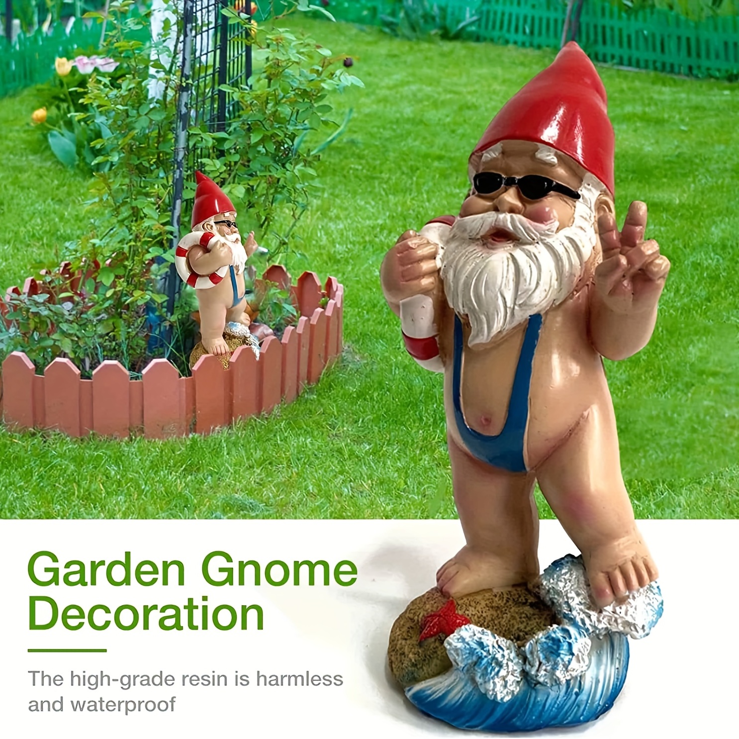 1pc funny garden swimming ring gnome statue resin crafts fun Temu