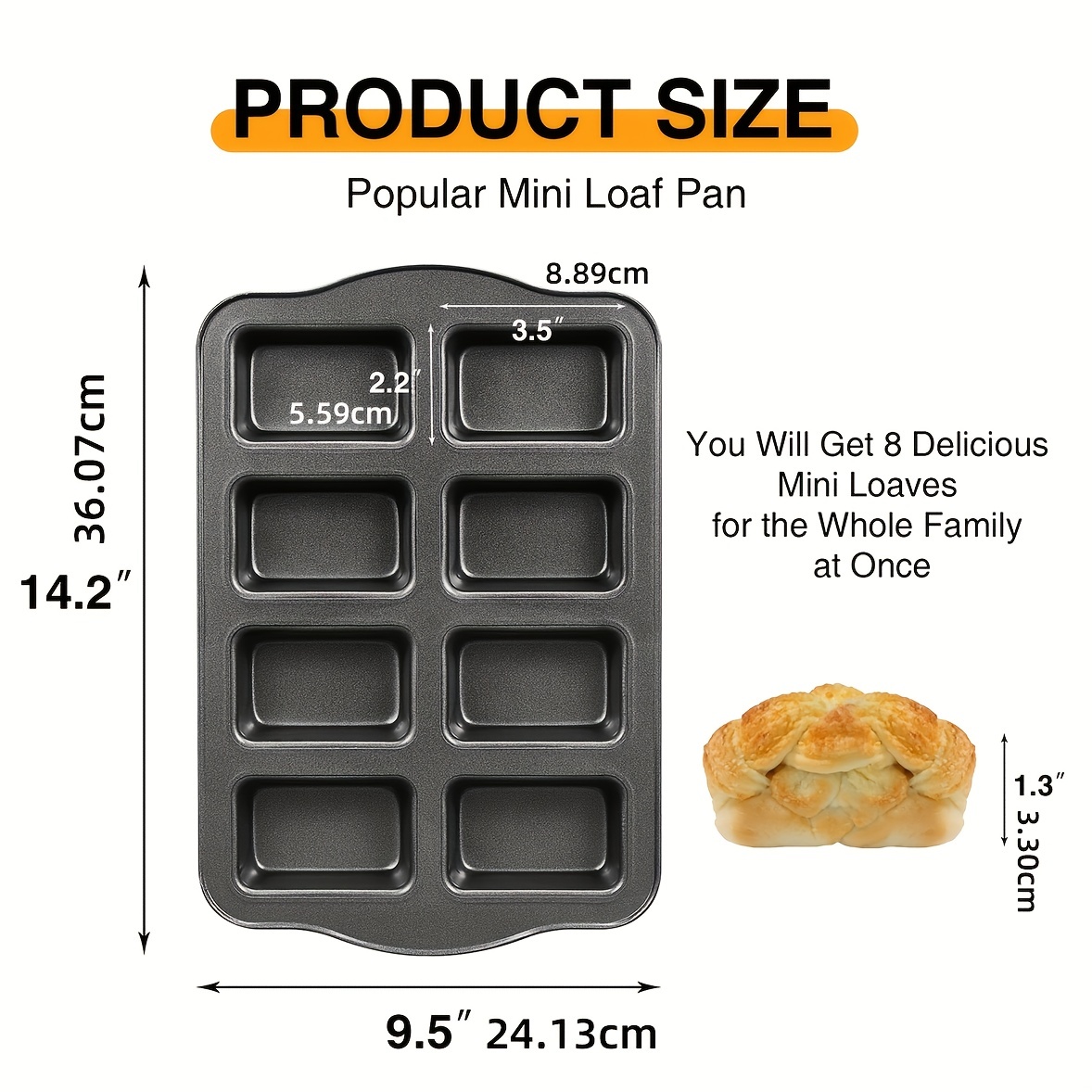 Nonstick Mini Loaf Pan, Carbon Steel Mini Bread Pan 8 Cavities