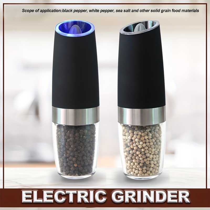TWO: Electric Salt and Pepper Shakers BLACK, Auto Salt and Pepper