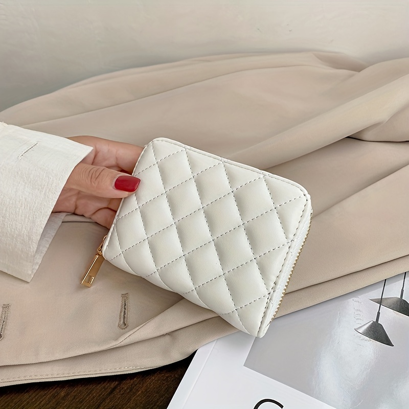 Image of Fashionable Minimalist Short Wallet Card Holder Quilted 1pc Of Stitched Portable Zipper Wallet, Stylish Long Design, Suitable For Daily Use, Dating And As A Gift For Women, Small Wallet