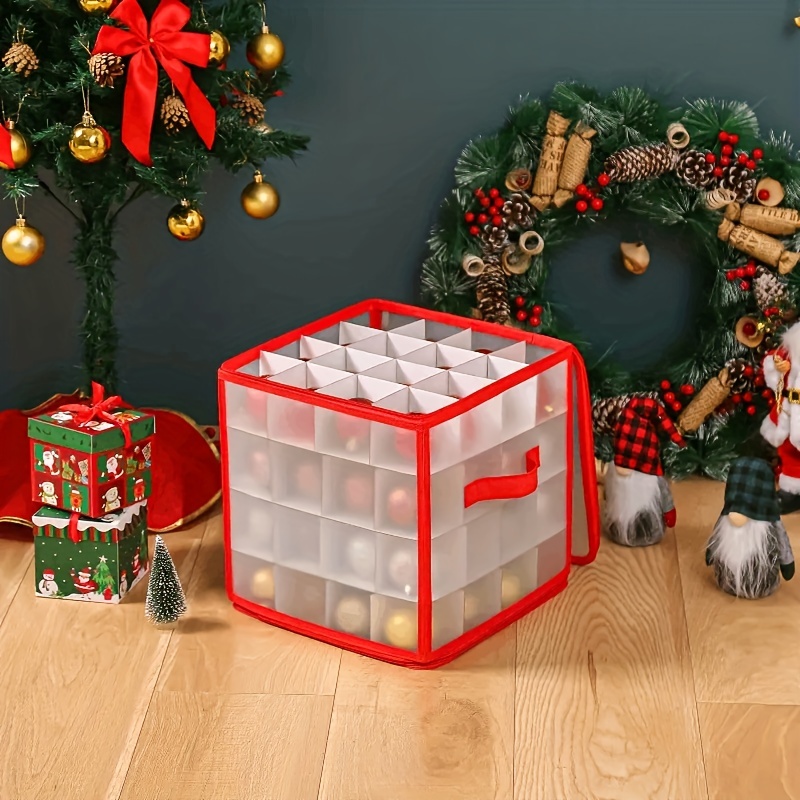 Merry Christmas Reindeer Snowman Christmas Ornament Storage Box with Zipper  Adjustable Dividers Happy Santa Claus Xmas Cube Storage Containers Stores
