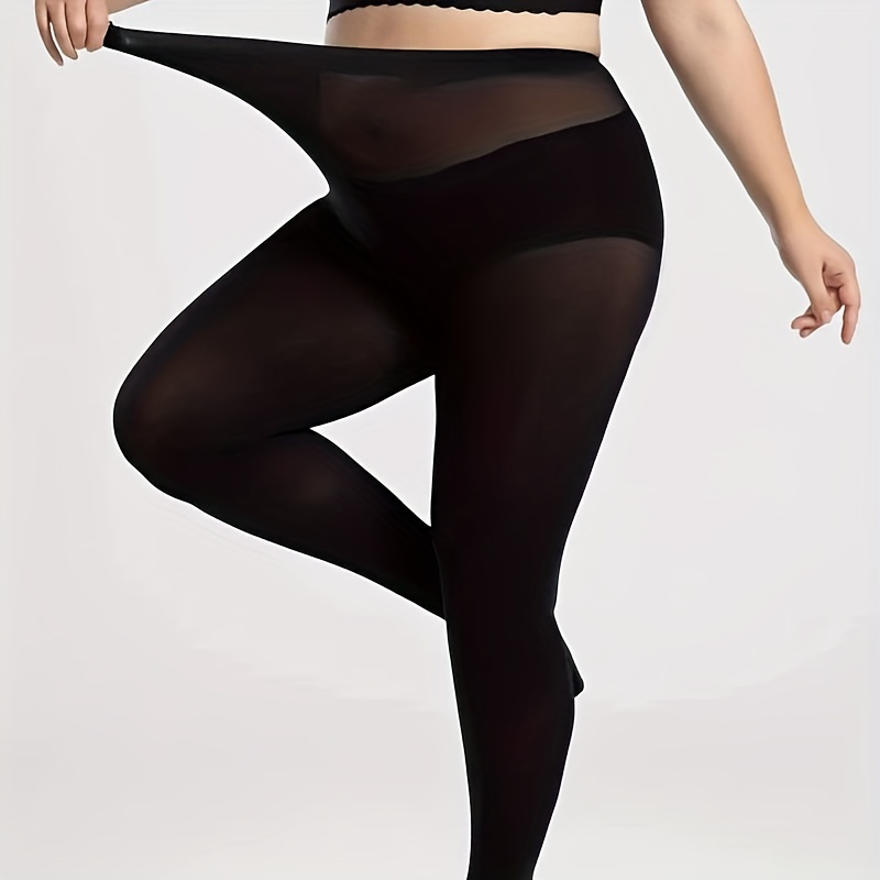 Plus Size Comfy Leggings Pantyhose Solid High Waist Slim Fit - Temu