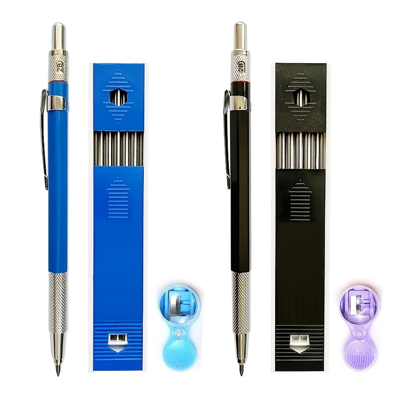 

4pcs/set 2.0mm Mechanical Pencil Set 2b Black Lead Automatic Pencil Art Sketch Drawing For Drawing Writing Handmade Supplies (2pcs Pens + 1 Box Of Lead + 1pc Pencil Sharpener)