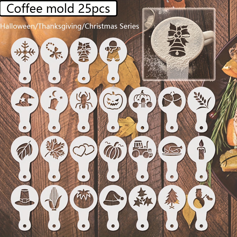 16Pcs/Set Mixed Style Cappuccino Latte Coffee Stencils Duster Cake