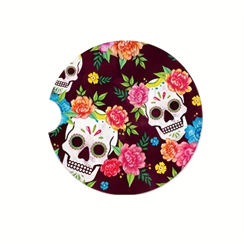 Skull Head Car Cup Holder Coaster purple And Coffee Roses - Temu