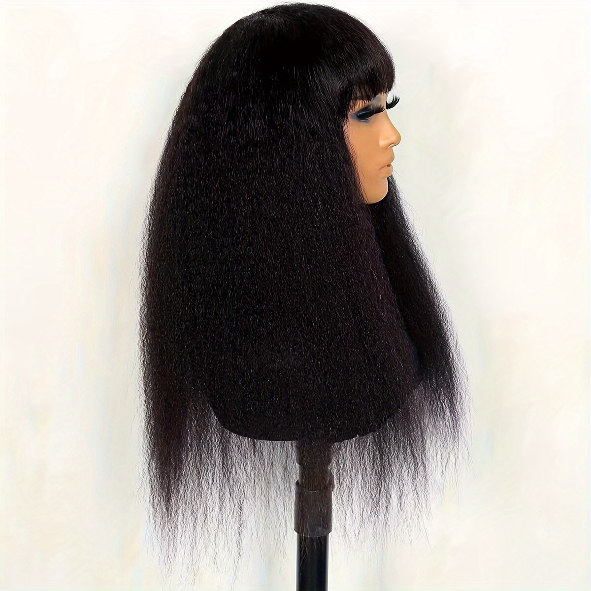 Kinky Straight Human Hair Wigs Women Bangs Yaki Straight Wig Temu