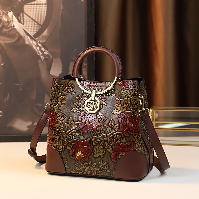 Vintage Geometric Print Bucket Bag, Fashion Crossbody Bag, Women's Retro  Handbag, Shoulder Bag & Tote Purse - Temu