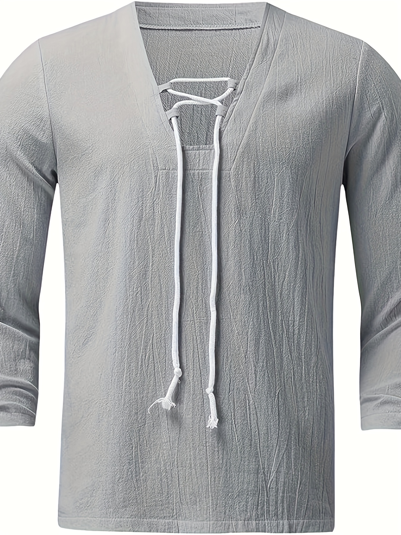 Men's Beach Shirts Summer Drawstring Lace V Neck 3/4 Sleeve - Temu