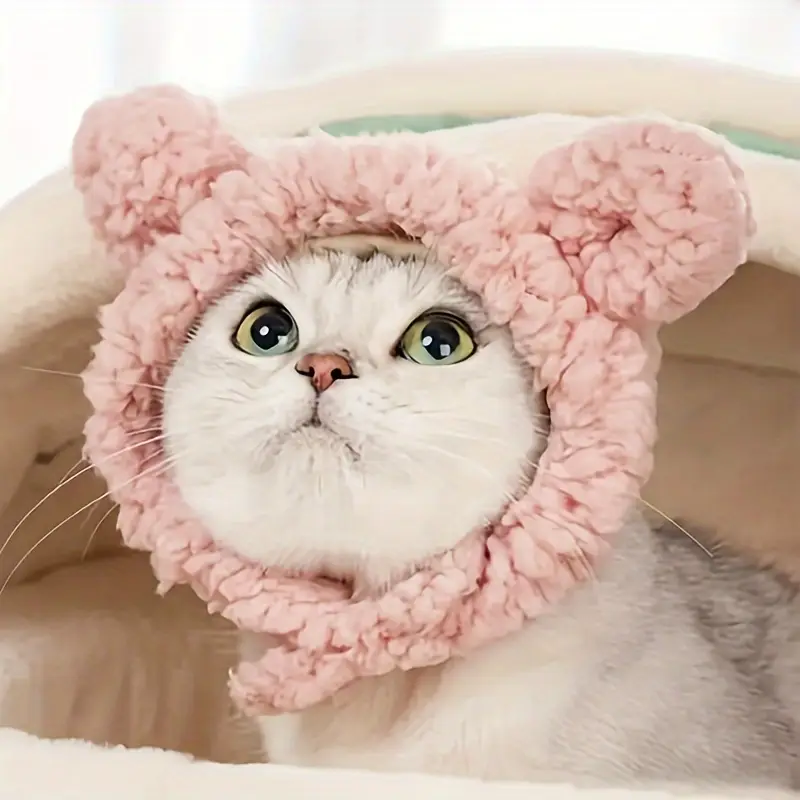 Cute Bear Shaped Cat Hat, Plush Warm Pet Head Cover, Cat Headgear