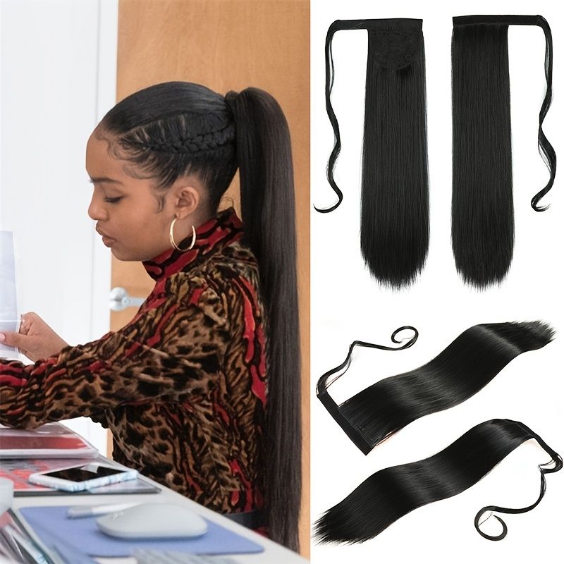 Long Straight Fake Ponytail Wrap Around Clip In Synthetic Fiber Ponytail  Hair Extension For Women - Beauty & Personal Care - Temu