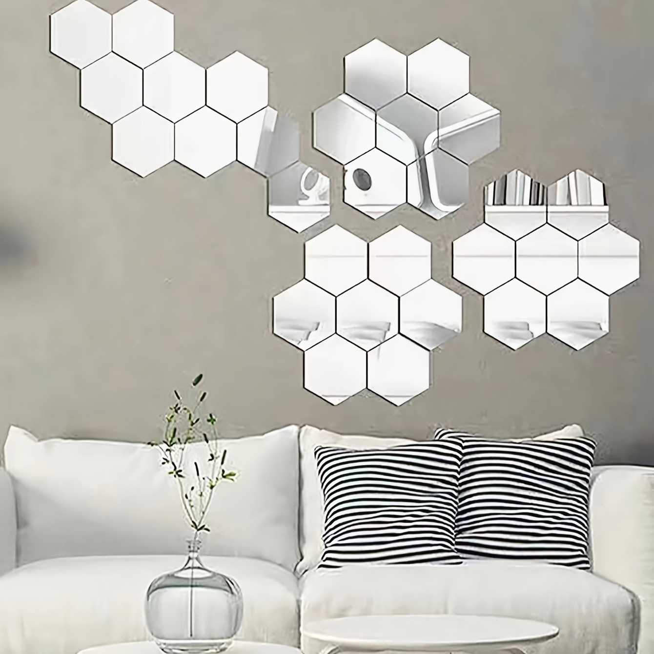 Adhesivo de pared con ajuste de espejo acrílico extraíble de 12 piezas para  , De plata 40x23mm Macarena adhesivo de pared hexagonal espejo