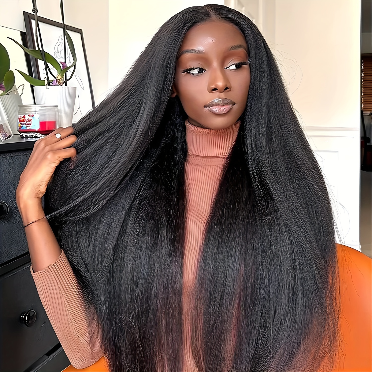 V Part Kinky Straight Human Hair Wigs Women Yaki V Part Wig Temu