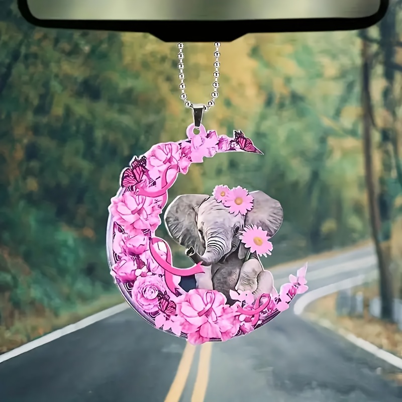 Flower And Moon Pattern Rearview Mirror Pendant 2d Acrylic - Temu