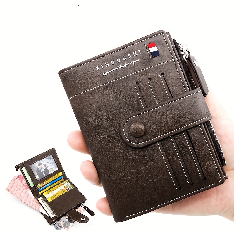 Men's Hasp Card Holder Short Wallet Leather Large Capacity Card Holder  Vintage Multifunctional Card Bag With Zipper Coin Purse - Temu