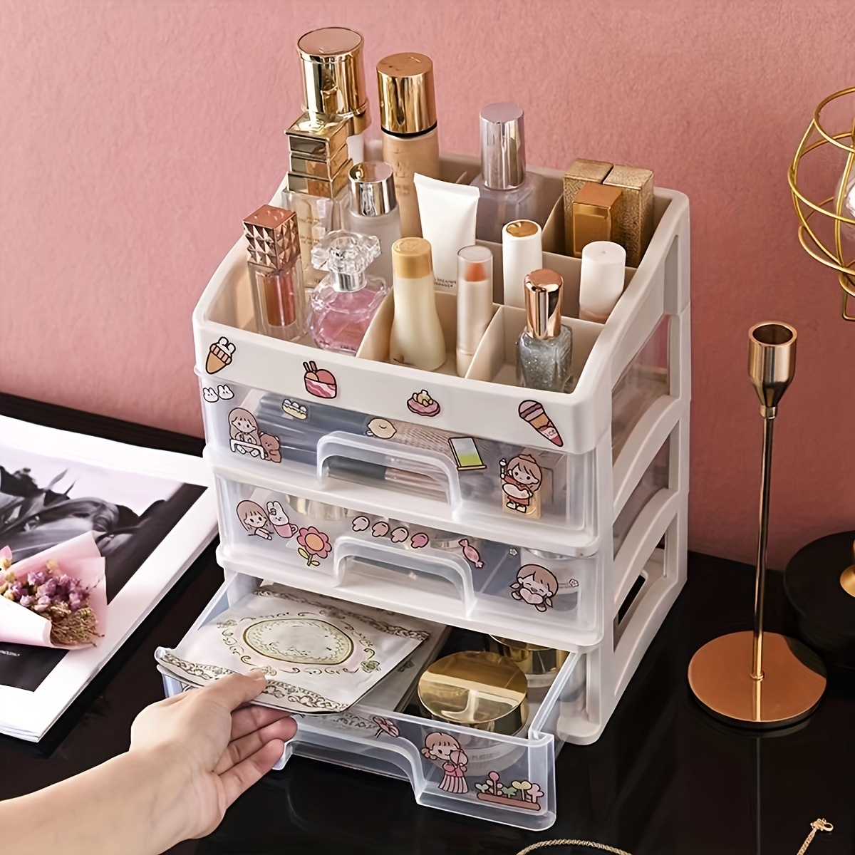 1pc Plastic Cosmetic Storage Box, Multi-layer Multifunction Makeup Storage  Rack For Home