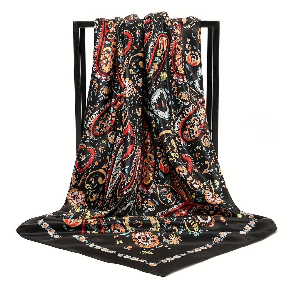 Colorful Paisley Print Square Scarf Boho Satin Shawl