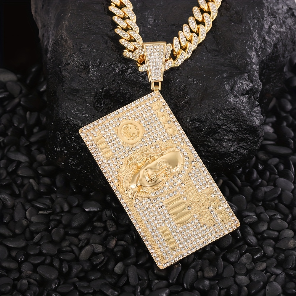 Iced Punk 100 Dollars Pendant Necklace Cuban Chain Men Women - Temu Mexico
