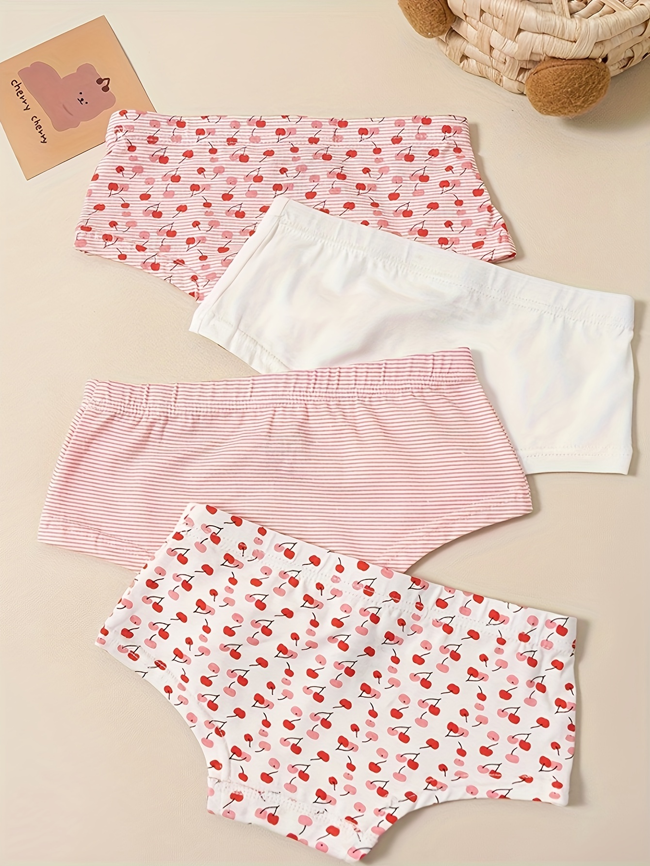 Girl's Cherry Pattern Briefs Breathable Cotton Panties Comfy - Temu
