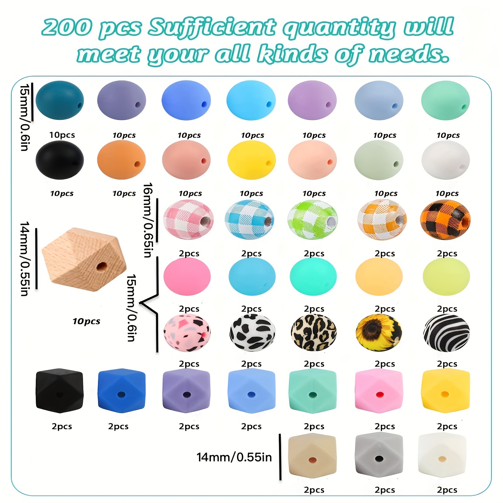 221Pcs Silicone Beads for Keychain Making Kit - 15mm Bulk Silicone Rubber  Key
