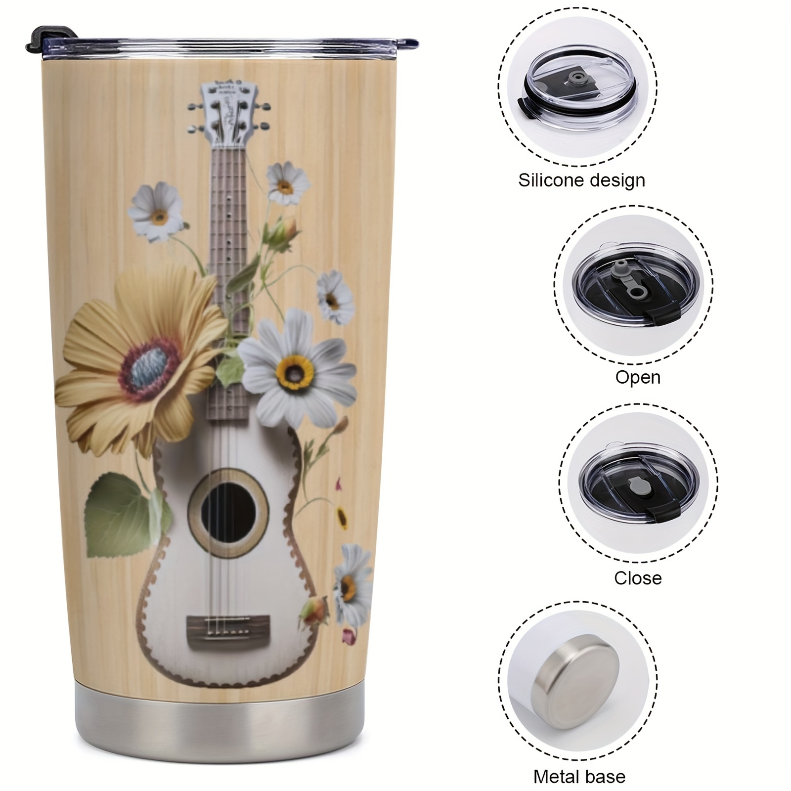 Electric Guitar Tumbler, 20 Oz Stainless - Steel Travel Mug - Gifts For  Guitar Players