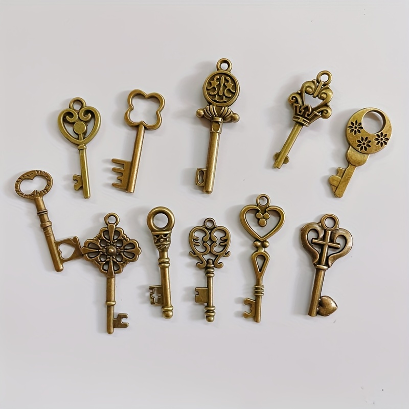 125 PCS Vintage Skeleton Key Set Charms, JIALEEY Mixed Antique Style Bronze  Brass for Pendant DIY Jewelry Making Wedding Party Favors