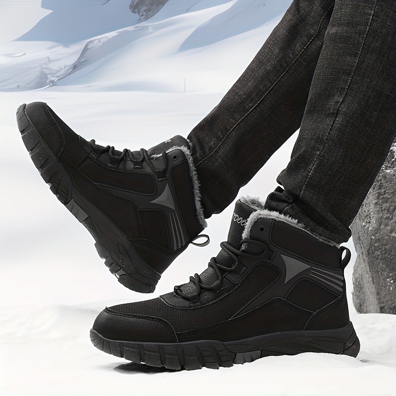Mens Slip Resistant Snow Boots Winter Thermal Shoes Windproof Hiking Boots  With Fuzzy Lining - Men's Shoes - Temu