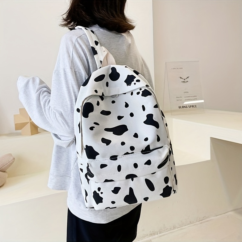 Canvas Backpack Cow Pattern Rucksack Schoolbag Lightweight Large Capacity