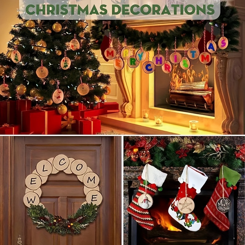 20pcs Wooden Christmas Ornaments Natural Wood Slices Unfinished