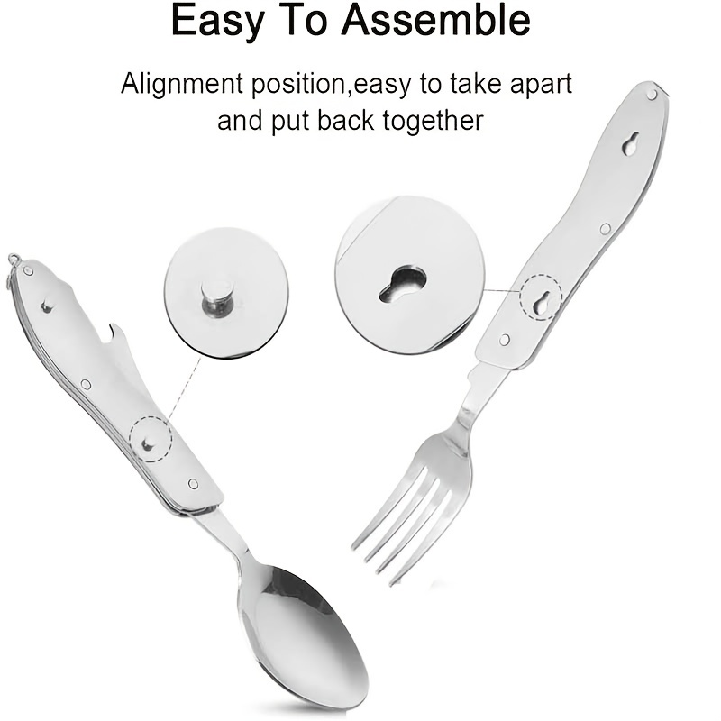 Stainless Steel Folding Cutlery Camping Dinnerware Set Portable  Cutlery Hiking Camping Backpack (Silver, One Size) : Sports & Outdoors