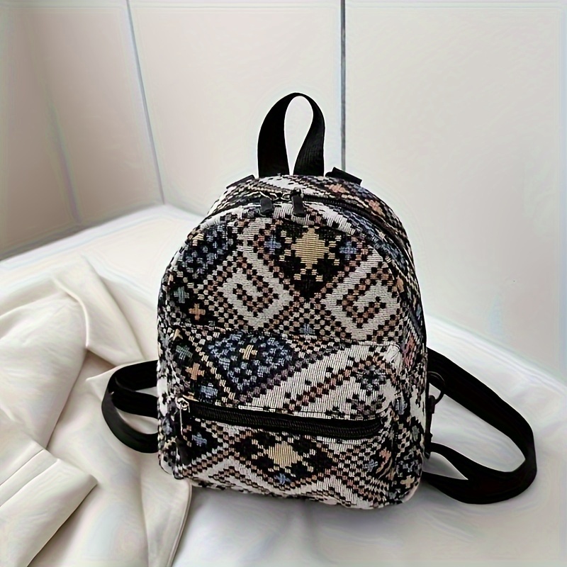 Temu Cute Small Zipper Backpack, Women's Geometric Pattern