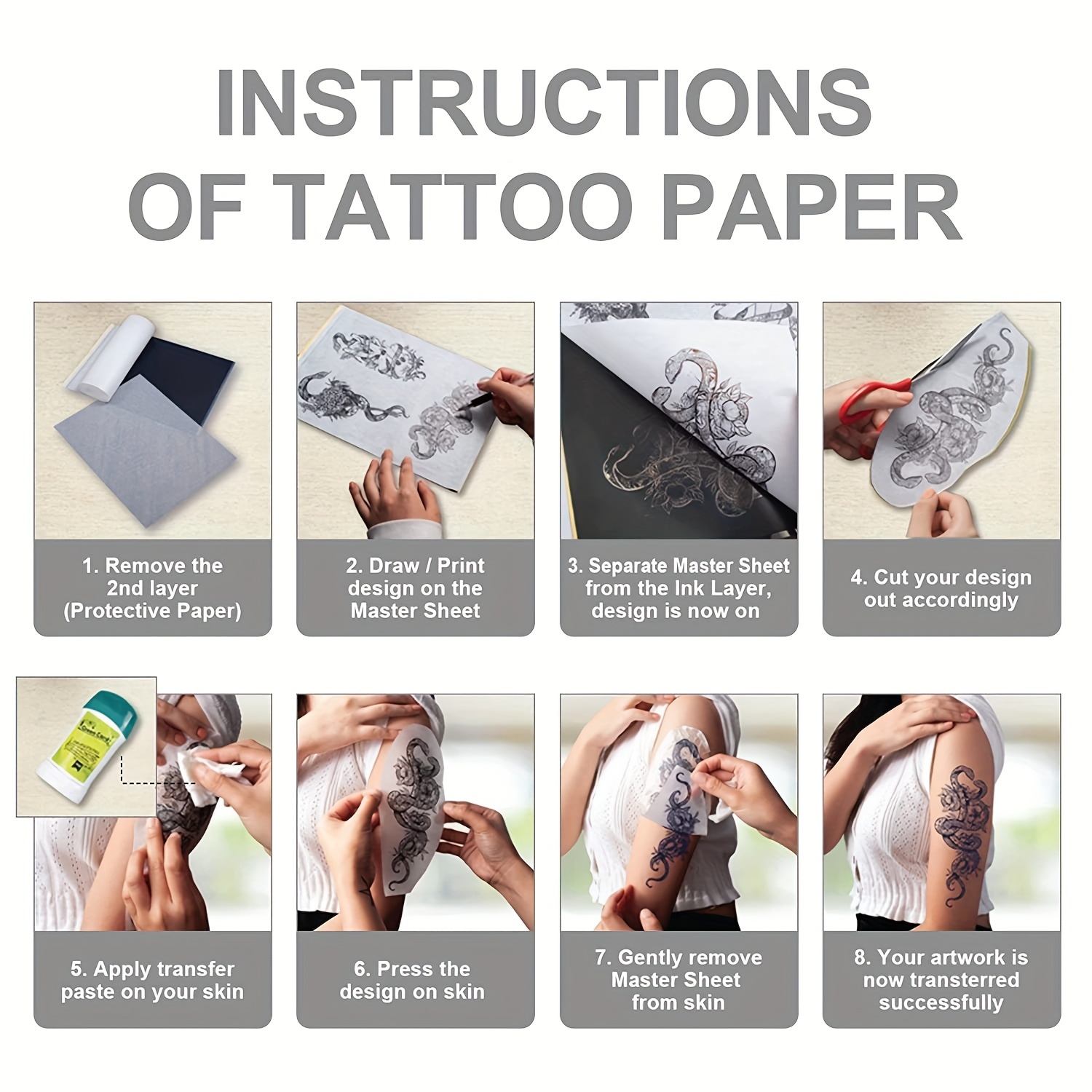 Tattoo practice skin and transfer paper, 45 pieces of tattoo fake