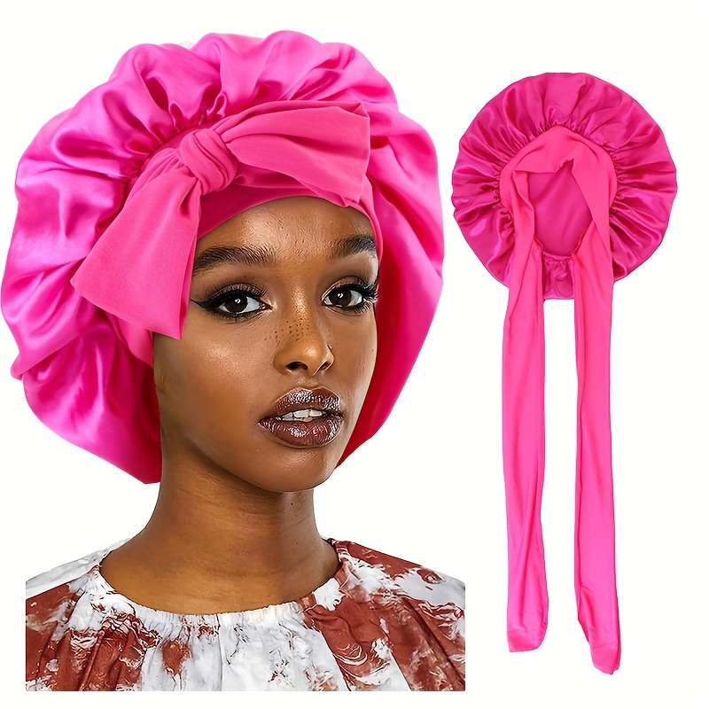 

Candy Color Satin Bonnet Elegant Bowknot Lace Up Sleeping Night Cap Elastic Bath Shower Cap Hair Bonnet For Women Female
