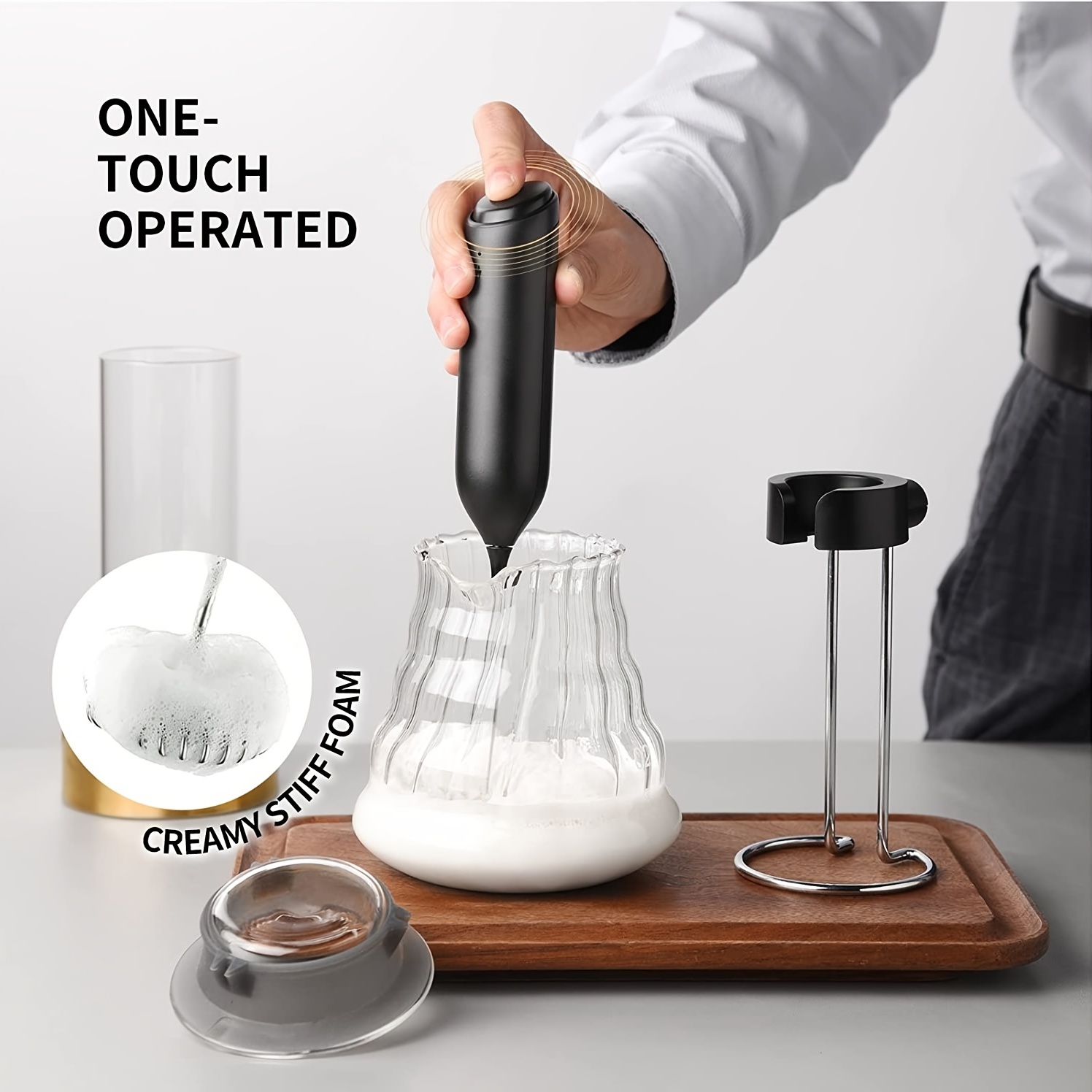 Rechargeable Milk Frother Handheld With Stand - Coffee Frother
