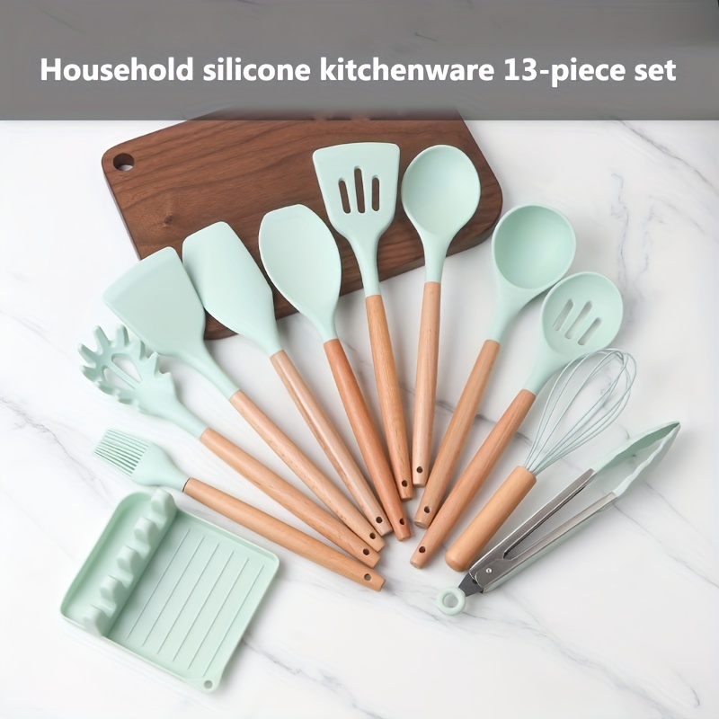 Silicone Kitchenware Set With Wooden Handle, Kitchen Silicone Cooking  Utensils, Cooking Utensils For Nonstick Cookware, Kitchen Gadgets And  Spatula Set - Temu