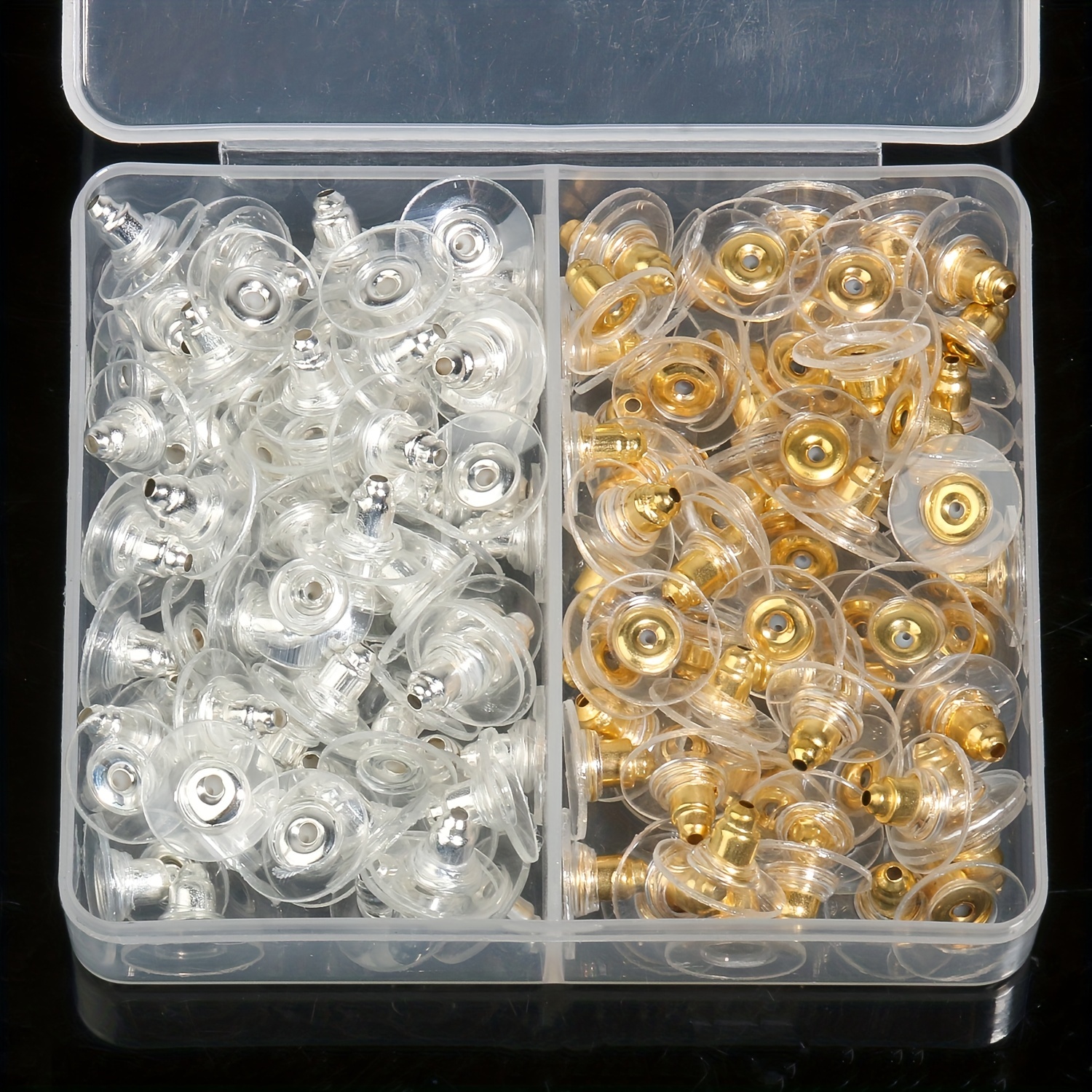 

100pcs Earrings Back Stoppers Jewelry Tool Set Golden Silvery Color Mixed Flying Saucer Shape Ear Clog Ear Stud Plug Earrings Back Diy Jewelry Accessories