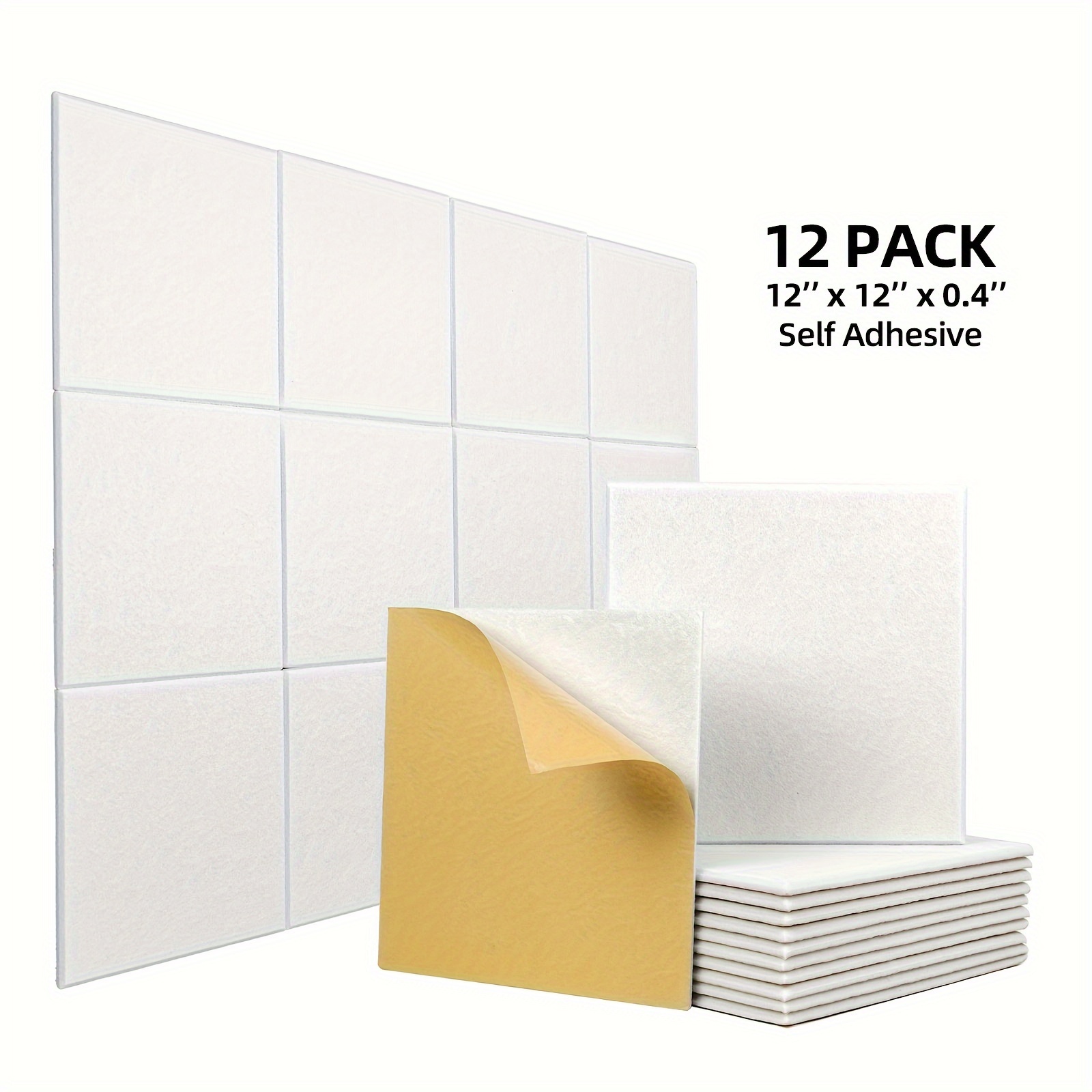 

12pcs Square Acoustic Panels Self-adhesive, 12" X 12" X 0.4" High Density Beveled Edge Sound Absorbing Panels Sound Proof Insulation Home Office Studio Treatment Wall Tiles Eid Al-adha Mubarak