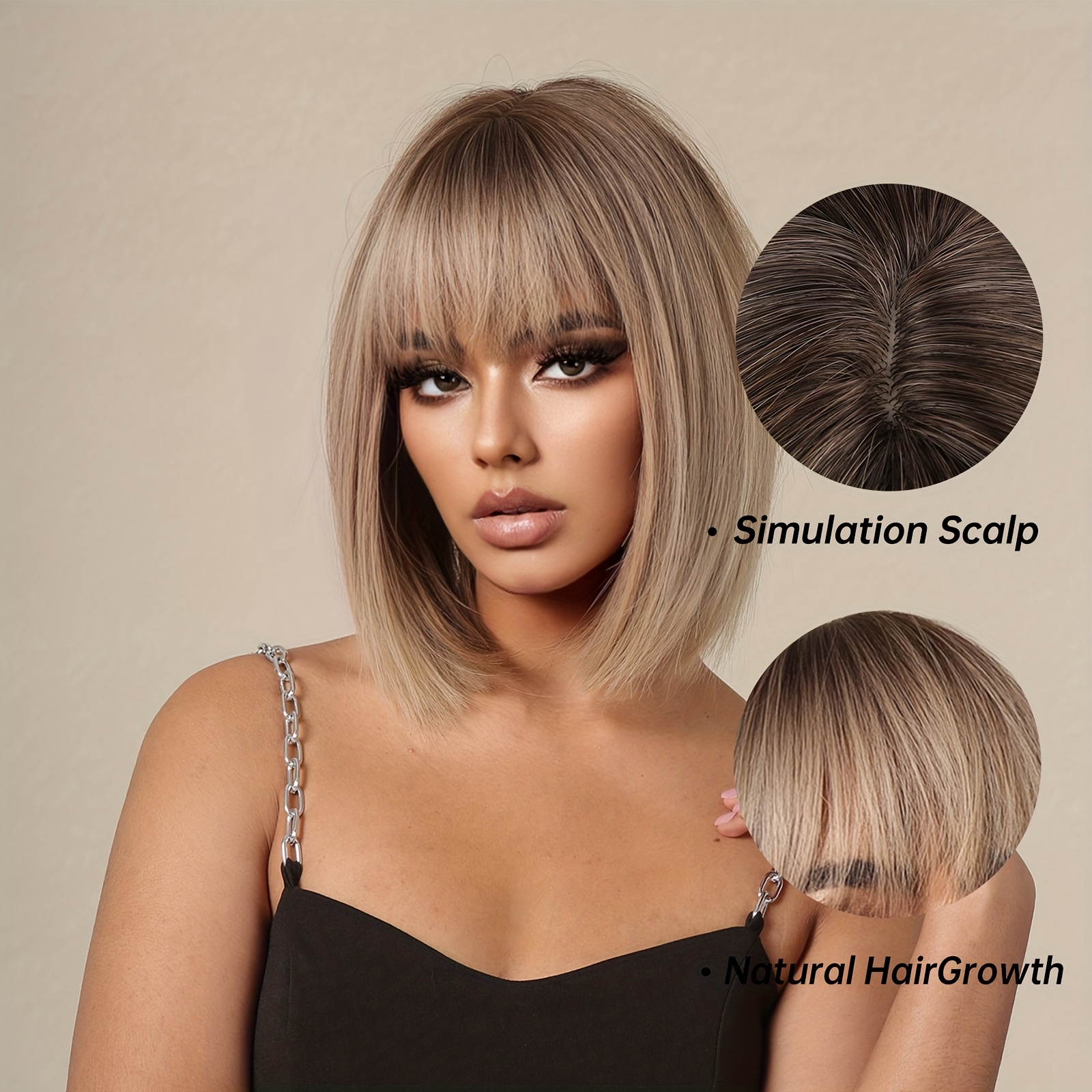 Blonde Straight Synthetic Wig with Bangs 35 56 cm Long