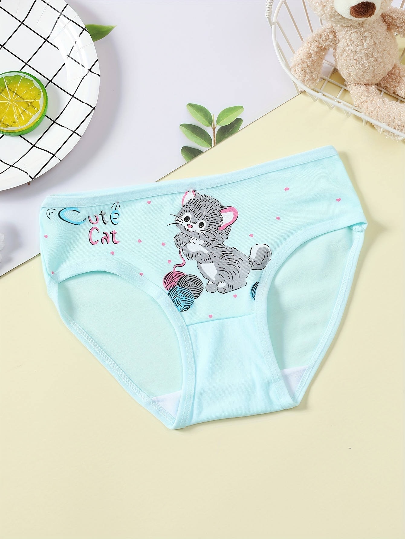 Girl's Triangle Panties Cute Cat Print Elastic Waist - Temu