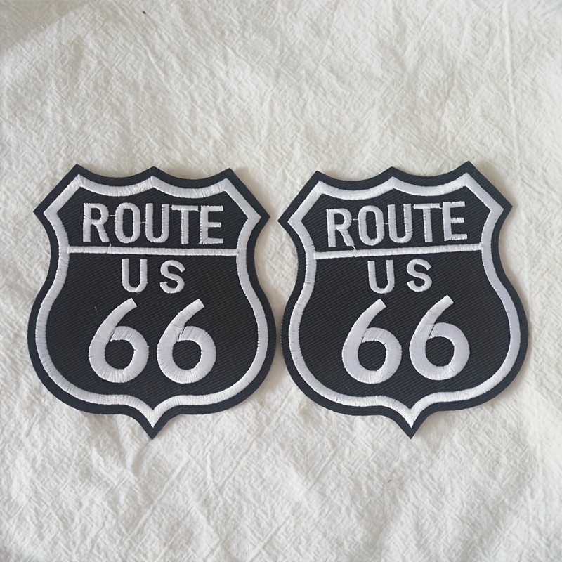 

2pcs Route 66 Embroidered Patches, Ironing Sew Applique Accessories For Backpacks, Vests, Jackets, Jeans, Hats