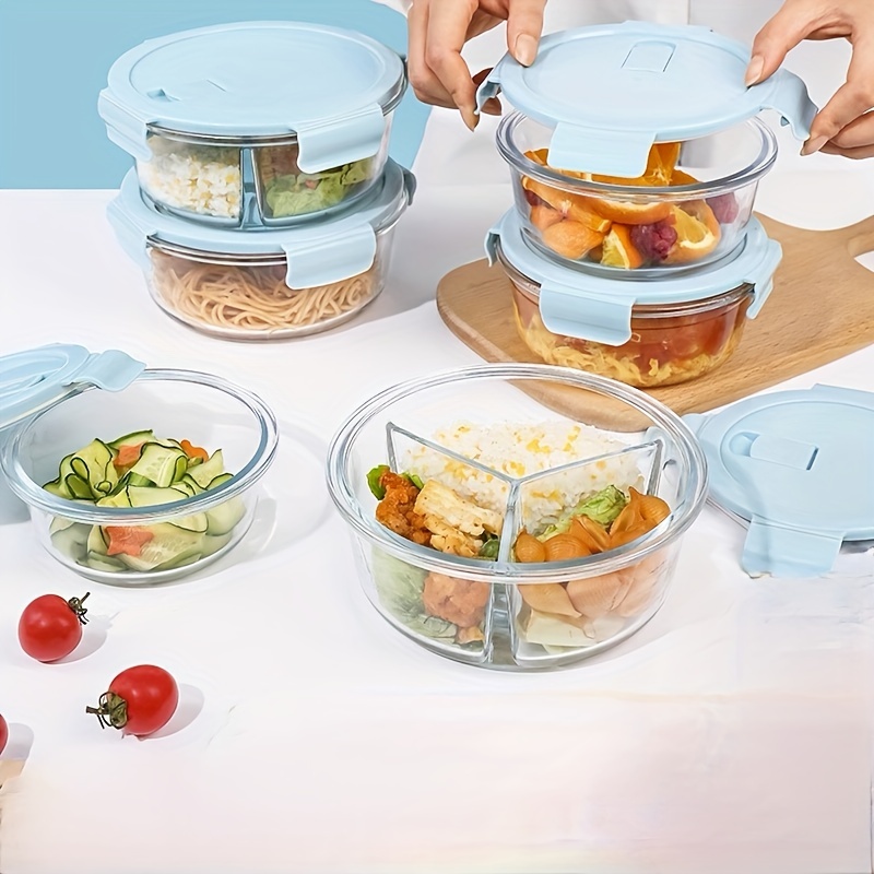 Round Bento Box With Sky Blue Cover Microwave Oven Safe - Temu