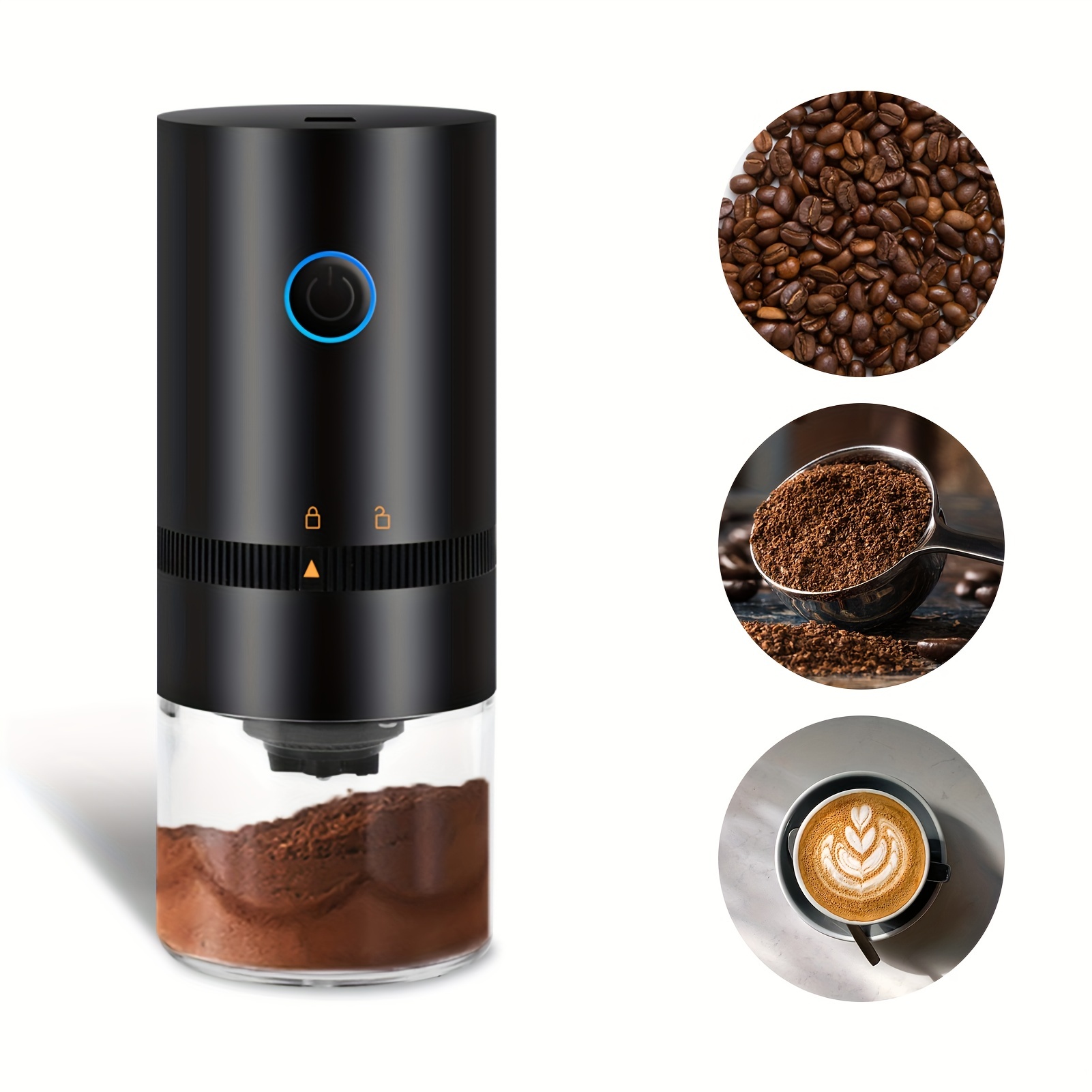 Portable Electric Coffee Grinder for Beans, Spices and More, Burr Grinder,  Quieter, Adjustable Coarse and Fine Grinding, USB Rechargeable, Removable
