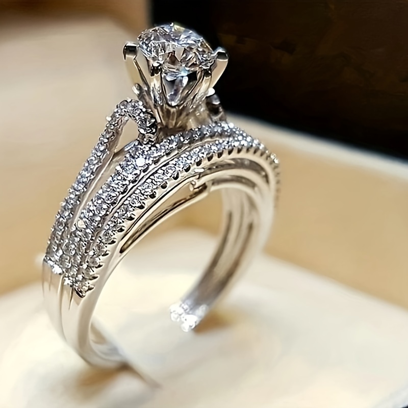New Beautiful Men's White Zircon Fashion Ring Set Engagement - Temu