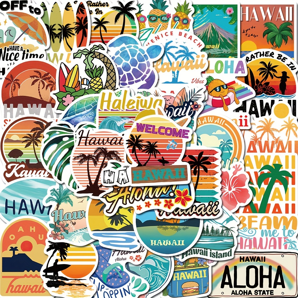50pcs Hawaiian Minimalist Cartoon Stickers, Exquisite Art Stickers For  Journal Phone Case Computer Water Cup Decoration Waterproof Stickers