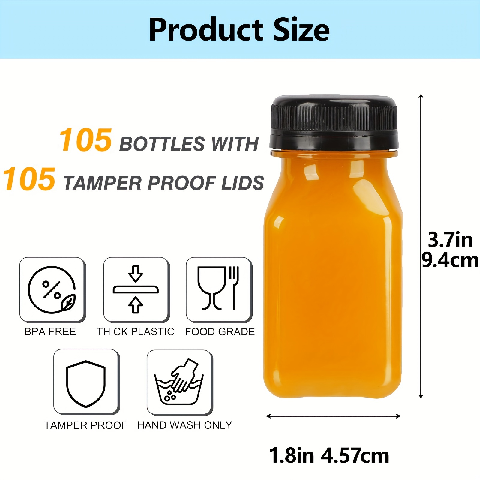4 OZ Plastic Juice Bottles, Reusable Bulk Beverage Containers, Comes Black  lid, for Juice, Milk and Other Beverages, 10 Pcs.
