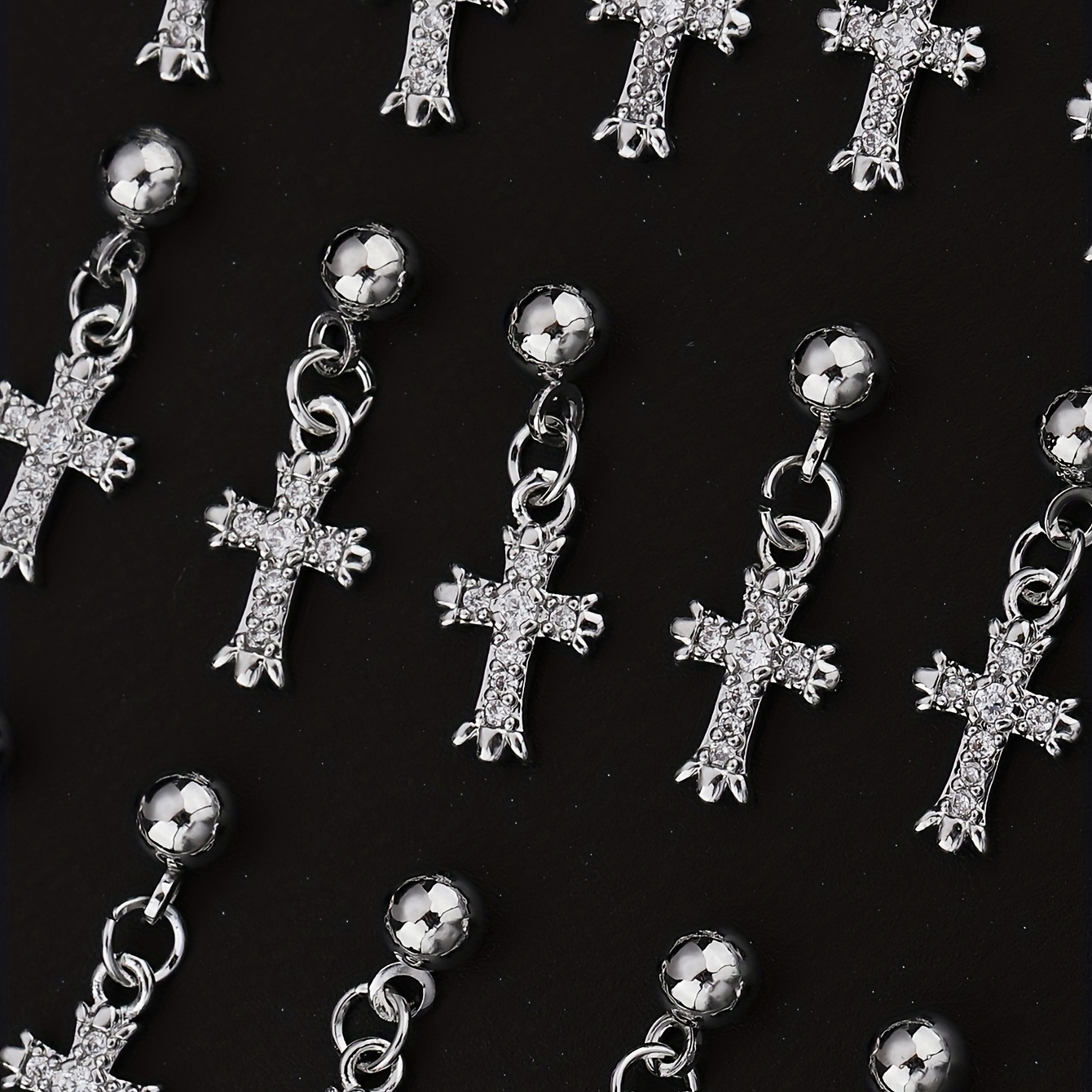 Elegant 3d Cross Nail Charms With Pearl Gems And Diamond - Temu