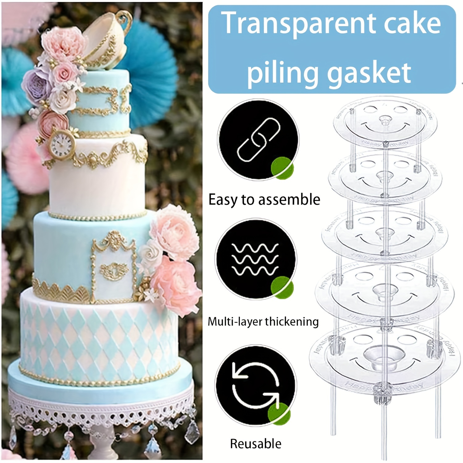 5 tier acrylic cake stand set 15 support dowels reusable Temu