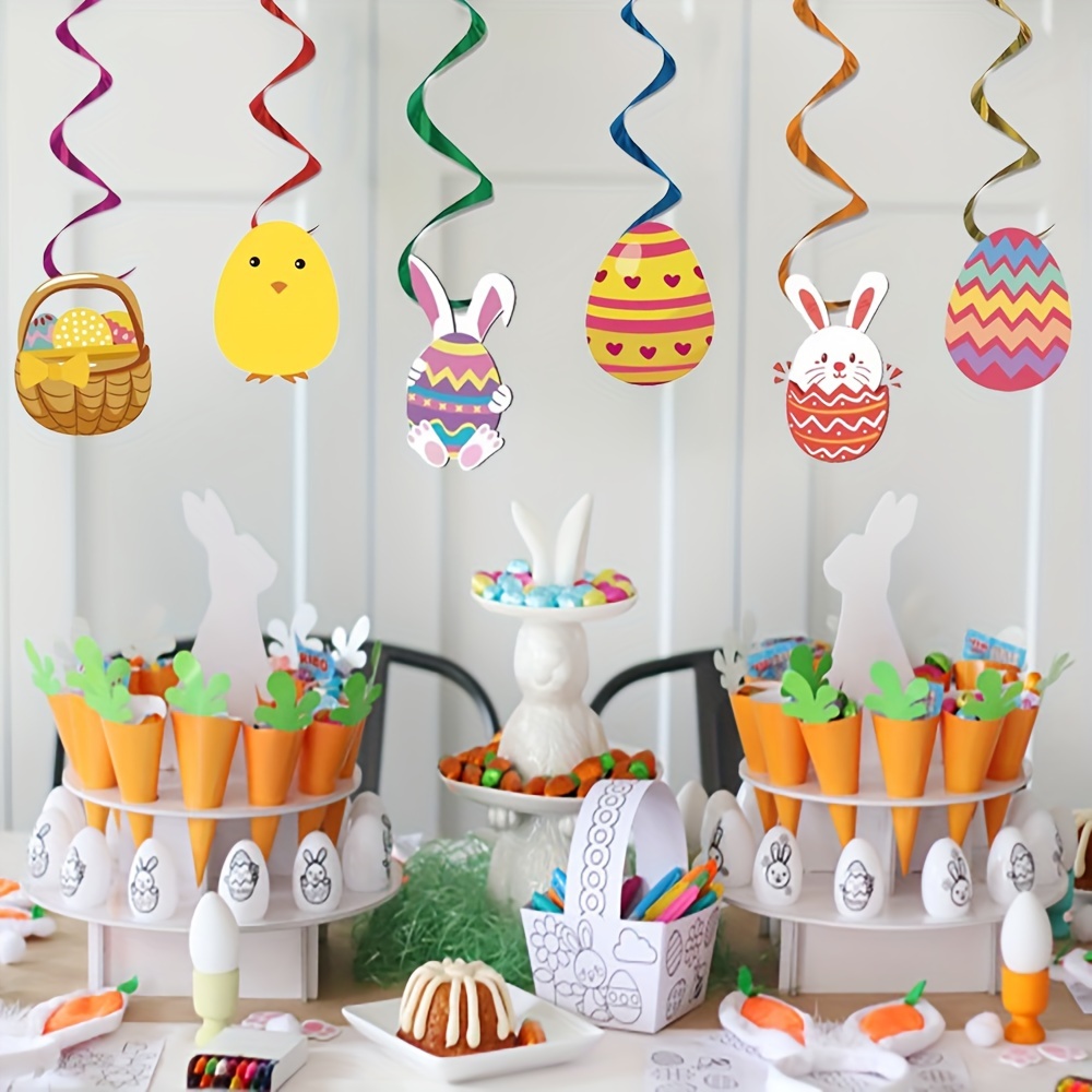 

12pcs, Easter Party Decoration Spiral Pendant Swirl Decor Ceiling Decoration Rabbit Resurrection Egg Room Scene Layout Cute Cartoon Easter Decor
