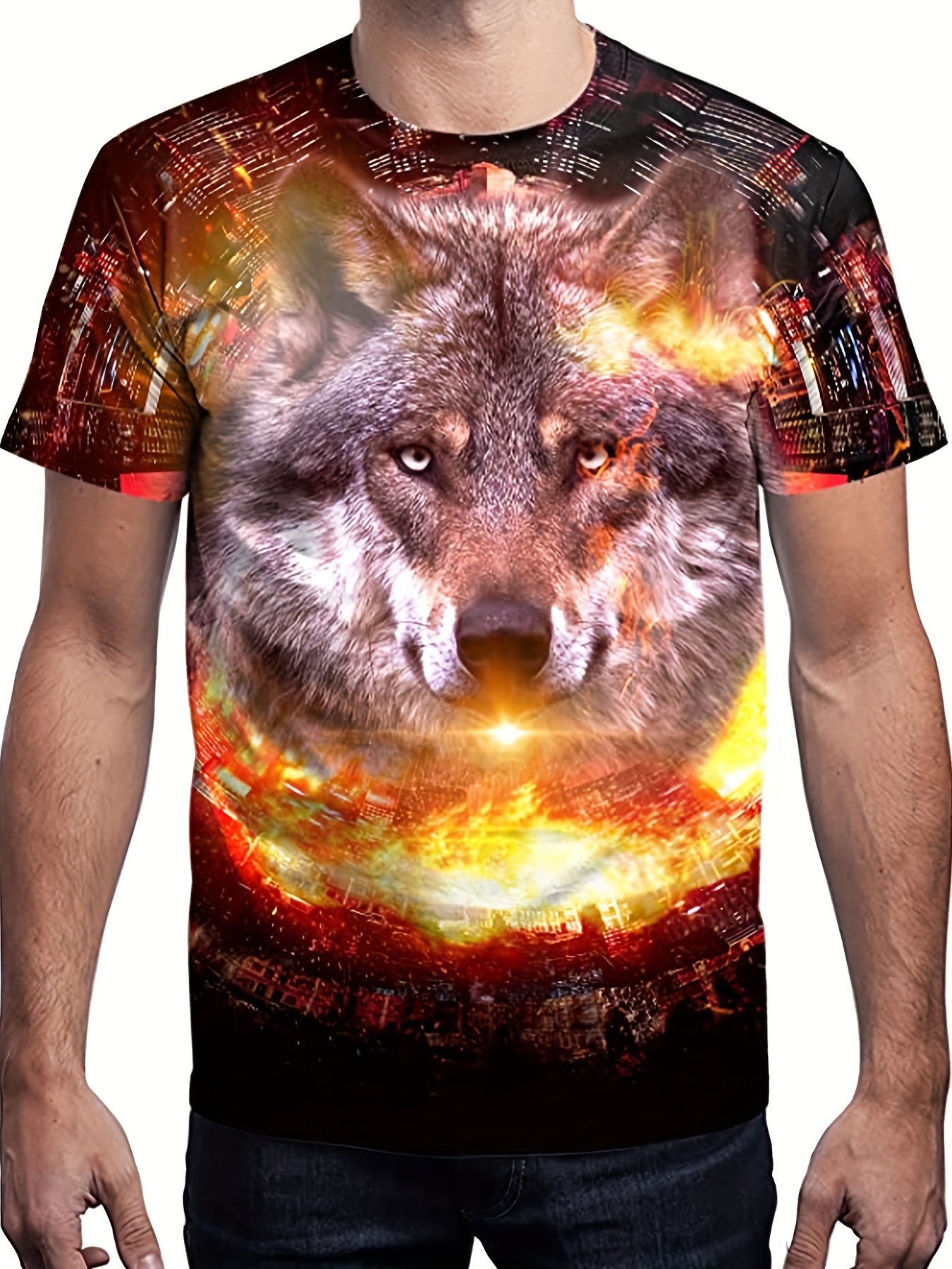 Camiseta masculina Wolf 3D Pattern, streetwear da moda, blusa casual  fashion confortável, roupas masculinas tamanho grande