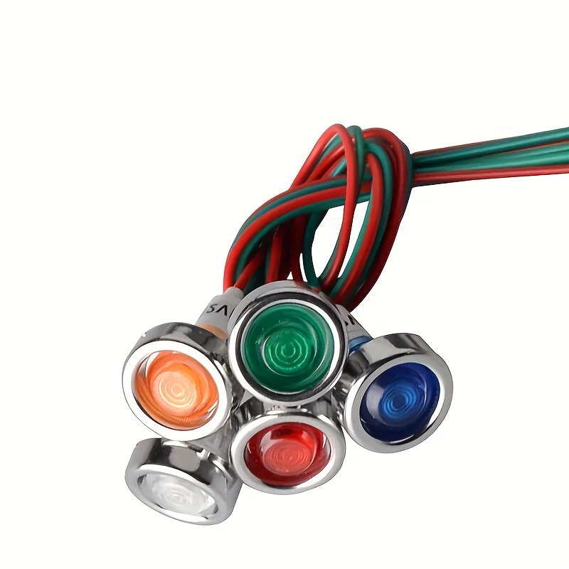 Luz indicadora led para salpicadero de coche, 10mm, 12v, símbolo de  advertencia, rojo, verde, azul, blanco, ámbar, lámpara piloto, cable  impermeable