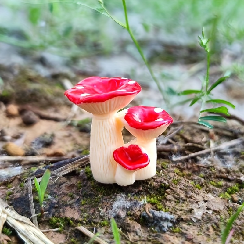 6 Red White Mushrooms Artificial Fake Fairy Garden Mushrooms
